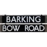 London Underground Q/CO/CP Stock enamel CAB DESTINATION PLATE for Barking/Bow Road on the