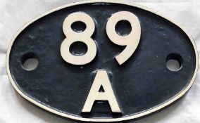 British Railways (Western Region) cast-iron LOCOMOTIVE SHEDPLATE 89A used by Oswestry until 1961 and