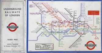 1933 London Underground H C Beck diagrammatic, card POCKET MAP from the first-year series titled '