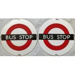 Pair of London Transport enamel 'DOLLY' BUS STOP PLATES (Compulsory versions). Dolly stops of this