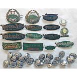 Large quantity of BUS CAP/LAPEL BADGES (15) and UNIFORM BUTTONS (20), badges are 12 for