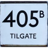 London Transport bus stop enamel E-PLATE for route 405B destinated Tilgate. Likely to have been