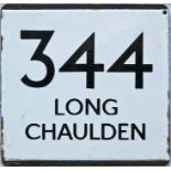 London Transport bus stop enamel E-PLATE for route 344 destinated Long Chaulden. This would have