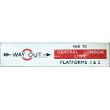 1930s London Underground ENAMEL SIGN 'Way Out and to Central London Line, Platforms 1 & 2'. Note the