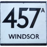 London Transport bus stop enamel E-PLATE for route 457A destinated Windsor. Possibly from Uxbridge