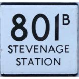 London Country bus stop enamel E-PLATE for route 801B destinated Stevenage Station. Likely to have