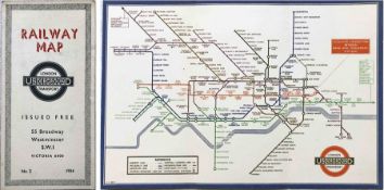 1934 London Underground diagrammatic, card POCKET MAP designed by Henry Beck. This is issue No 2,