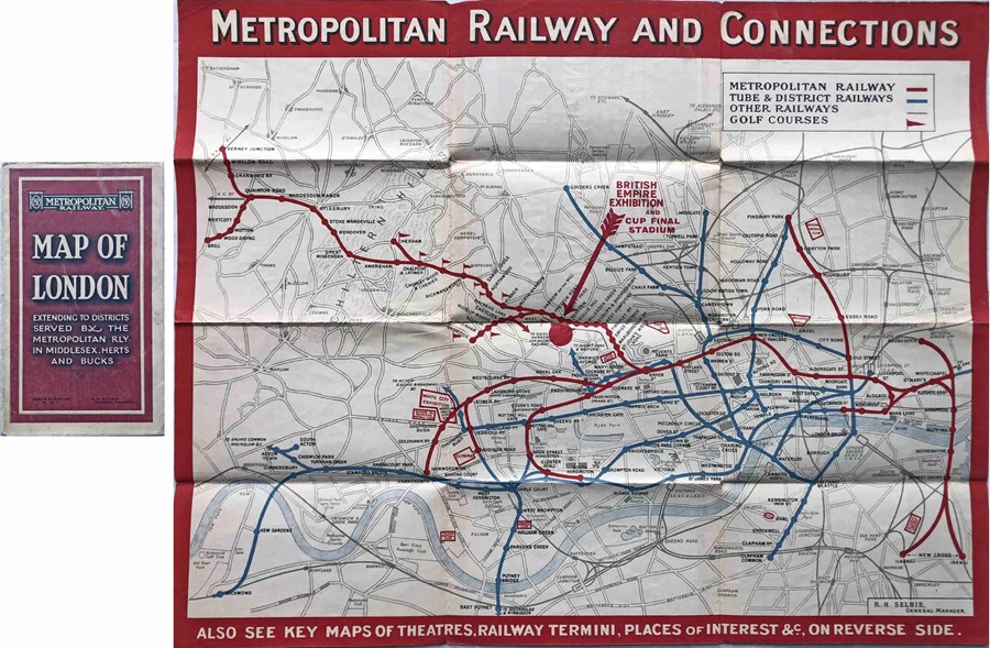 1924 Metropolitan Railway POCKET MAP, the Met's own version of the London Underground map. This is