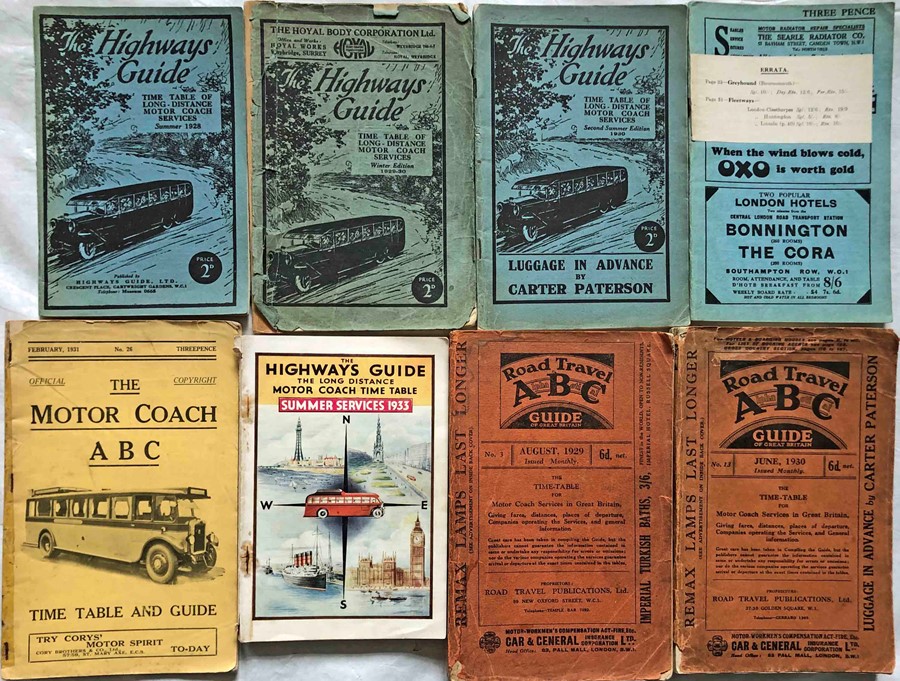 Selection (8) of 1920s/30s MOTOR-COACH GUIDES comprising Highways Guides (Time Tables of Long-