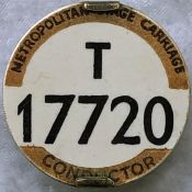 London Tram & Trolleybus Conductor's METROPOLITAN STAGE CARRIAGE BADGE T 17720. Equivalent to PSV