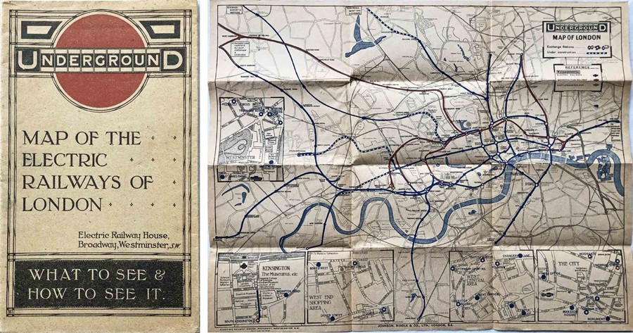 1914/5 London Underground pocket MAP OF THE ELECTRIC RAILWAYS OF LONDON 'What to See & How to See