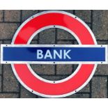 London Underground enamel PLATFORM ROUNDEL from Bank Station on the Central and Northern Lines. This