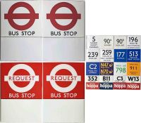 Pair of London Transport enamel BUS STOP FLAGS (Compulsory and Request). E6-size, double-sided '