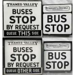 Pair of 1950s/60s double-sided, flanged enamel BUS STOP FLAGS, the first for Aldershot & District,