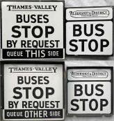 Pair of 1950s/60s double-sided, flanged enamel BUS STOP FLAGS, the first for Aldershot & District,