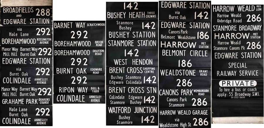 London Transport DESTINATION BLIND for an SMS (also fits RF) at Edgware (EW) garage dated 8.12.75