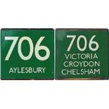 Pair of London Transport coach stop enamel E-PLATES for Green Line route 706, one for each direction