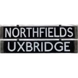 London Underground Standard Tube Stock enamel CAB DESTINATION PLATE for Northfields/Uxbridge on