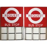 London Transport enamel BUS STOP FLAG (Request). An E6-size, double-sided 'boat'-type flag of the