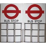 London Transport enamel BUS STOP FLAG (Compulsory). An E9-size, double-sided 'boat'-type flag of the