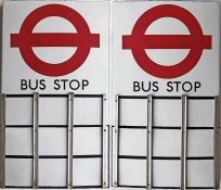 London Transport enamel BUS STOP FLAG (Compulsory). An E9-size, double-sided 'boat'-type flag of the