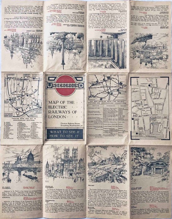 1914/5 London Underground pocket MAP OF THE ELECTRIC RAILWAYS OF LONDON 'What to See & How to See - Image 2 of 2