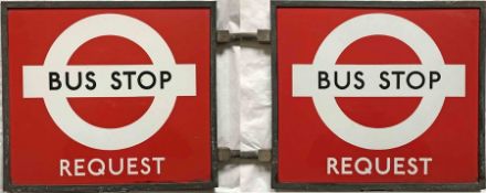 1940s/50s London Transport enamel BUS STOP FLAG, the 'request' version. Double-sided with two enamel