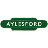 British Railways (Southern Region) enamel STATION TOTEM SIGN (fully flanged) from Aylesford station,