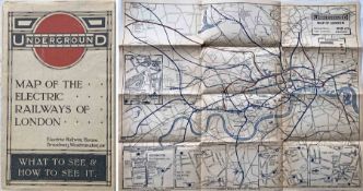 1914/5 London Underground pocket MAP OF THE ELECTRIC RAILWAYS OF LONDON 'What to See & How to See