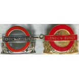 Pair of London Transport inspectors' CAP BADGES comprising 1933 hallmarked-silver Trams &