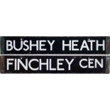 London Underground 38-Tube Stock enamel CAB DESTINATION PLATE for Bushey Heath / Finchley Cen on the