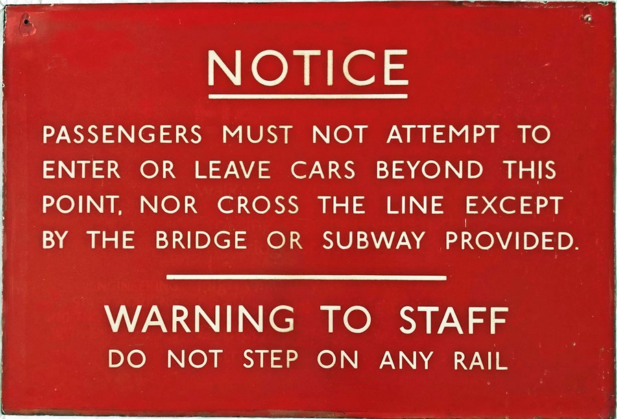 1940s/50s London Underground enamel WARNING NOTICE to passengers and staff. These signs were once