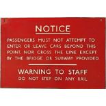 1940s/50s London Underground enamel WARNING NOTICE to passengers and staff. These signs were once