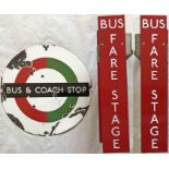 Pair of London Transport ENAMEL SIGNS, the first a 'DOLLY' BUS & COACH STOP PLATE (Compulsory