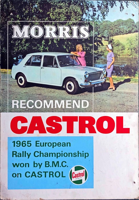 1965 Castrol Oils & BMC SHOWROOM POSTER 'Morris recommend Castrol. 1965 European Rally