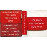 Selection (4) of London Transport bus stop ENAMEL SIGNS comprising 3 x E6-size G-PLATES: "