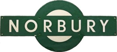 Southern Railway enamel STATION TARGET SIGN from Norbury on the former LBSCR Brighton main line