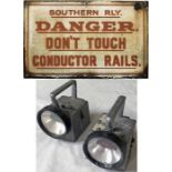 Southern Railway 1930s/40s ENAMEL SIGN 'Danger - Don't touch conductor rails', measuring 20" x