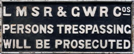 London Midland & Scottish and Great Western Companies cast-iron TRESPASS NOTICE. A very uncommon