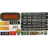 Selection (18) of mainly alloy bus PLATES including fleetnumbers, 'One Man Operated Bus', 'Pay on
