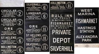 1950s Hasting Tramways TROLLEYBUS DESTINATION BLIND. The panels are a mixture of Maidstone &