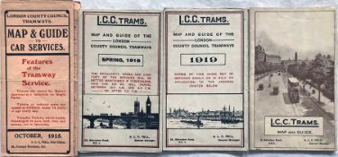 Quartet of LCC Tramways POCKET MAPS comprising issues dated October 1915 (a little worn but mainly