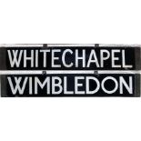 London Underground Q/CO/CP Stock enamel CAB DESTINATION PLATE for Whitechapel / Wimbledon on the