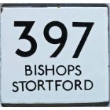 London Transport bus stop enamel E-PLATE for route 397 destinated Bishops Stortford. Most likely