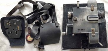 Bus conductors' items (4) comprising a London Transport Gibson ticket-machine WEBBING HARNESS plus a