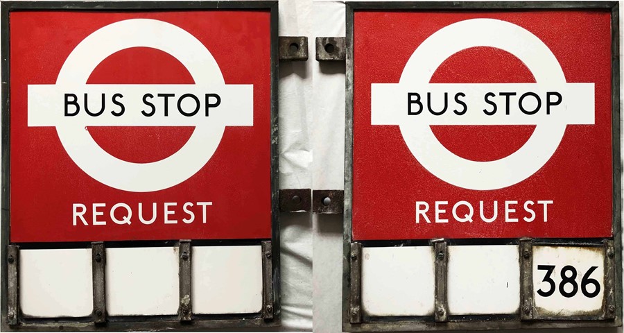 1940s/50s London Transport enamel BUS STOP FLAG (Request). An E3 type with runners for 3 e-plates on