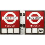 1940s/50s London Transport enamel BUS STOP FLAG (Request). An E3 type with runners for 3 e-plates on