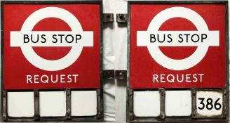 1940s/50s London Transport enamel BUS STOP FLAG (Request). An E3 type with runners for 3 e-plates on