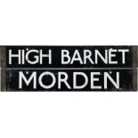 London Underground 38-Tube Stock enamel CAB DESTINATION PLATE for High Barnet / Morden, the outer