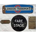 Selection of small London Transport BUS-RELATED PLATES comprising an RTL/RTW radiator badge (